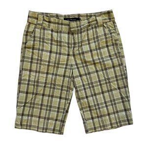 Calvin Klein Jeans Women's Shorts 8 Green Brown Flat Front Pockets Preppy Plaid